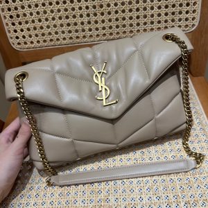 YSL Loulou Puffer Quilted Bag Beige Gold Lambskin 338806