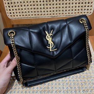 YSL Loulou Puffer Quilted Bag Black Gold Lambskin 338812