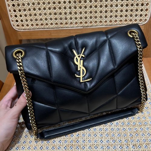 YSL Loulou Puffer Quilted Bag Black Gold Lambskin 338812