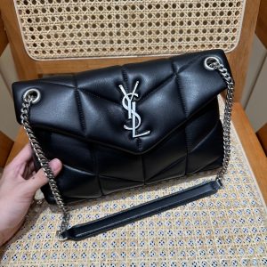 YSL Loulou Puffer Quilted Bag Black Silver Lambskin 338827