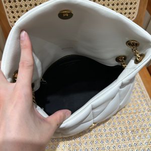 YSL Loulou Puffer Quilted Bag White Gold Lambskin 338844