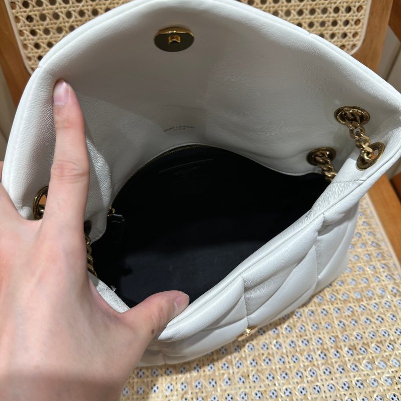 YSL Loulou Puffer Quilted Bag White Gold Lambskin 338844