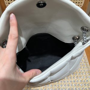 YSL Loulou Puffer Quilted Bag White Silver Lambskin 338859