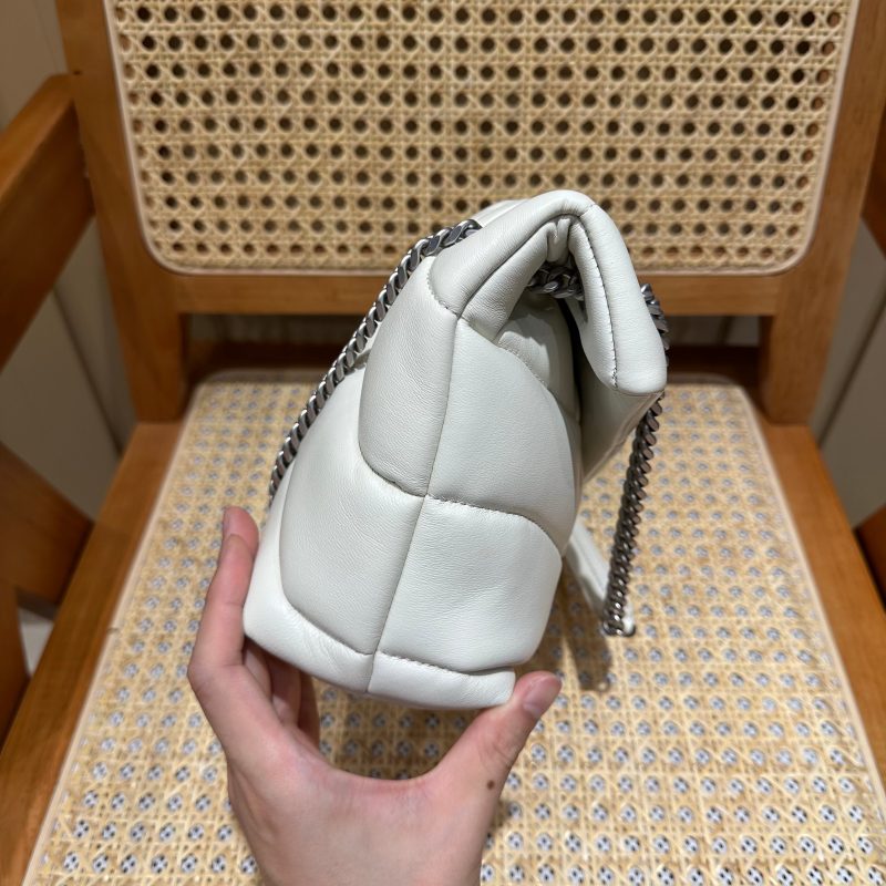 YSL Loulou Puffer Quilted Bag White Silver Lambskin 338859