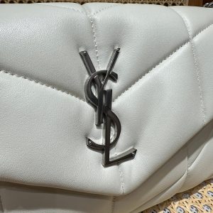 YSL Loulou Puffer Quilted Bag White Silver Lambskin 338859