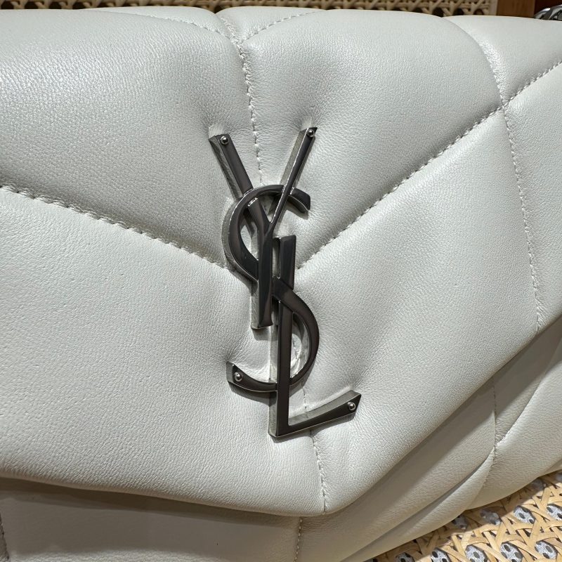 YSL Loulou Puffer Quilted Bag White Silver Lambskin 338859