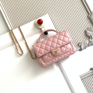 CC Handle Bag 19cm Double C Pink Lambskin Gold Hardware