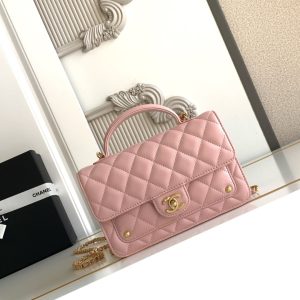 CC Handle Bag 19cm Double C Pink Lambskin Gold Hardware