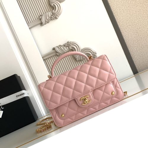 CC Handle Bag 19cm Double C Pink Lambskin Gold Hardware