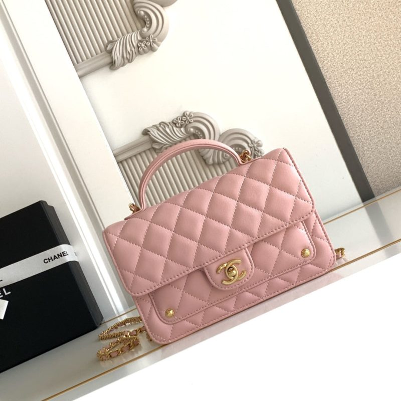CC Handle Bag 19cm Double C Pink Lambskin Gold Hardware