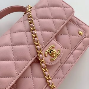 CC Handle Bag 19cm Double C Pink Lambskin Gold Hardware