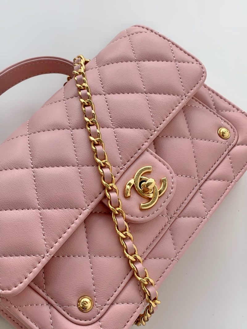CC Handle Bag 19cm Double C Pink Lambskin Gold Hardware