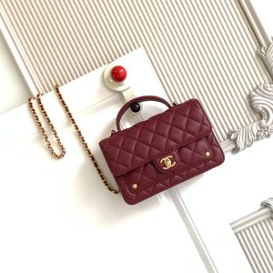 CC Handle Bag 19cm Double C Burgundy Lambskin Gold Hardware