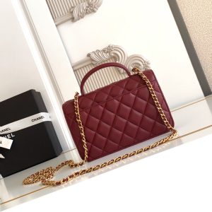CC Handle Bag 19cm Double C Burgundy Lambskin Gold Hardware