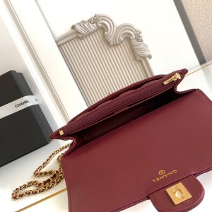 CC Handle Bag 19cm Double C Burgundy Lambskin Gold Hardware