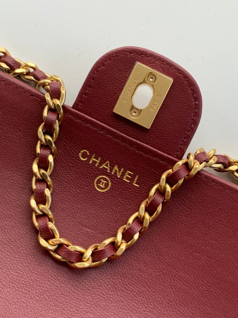 CC Handle Bag 19cm Double C Burgundy Lambskin Gold Hardware