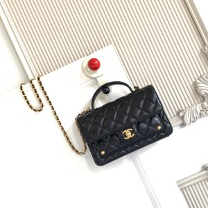 CC Handle Bag 19cm Double C Black Lambskin Gold Hardware