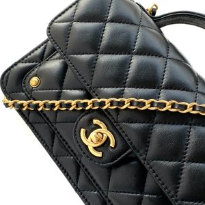CC Handle Bag 19cm Double C Black Lambskin Gold Hardware