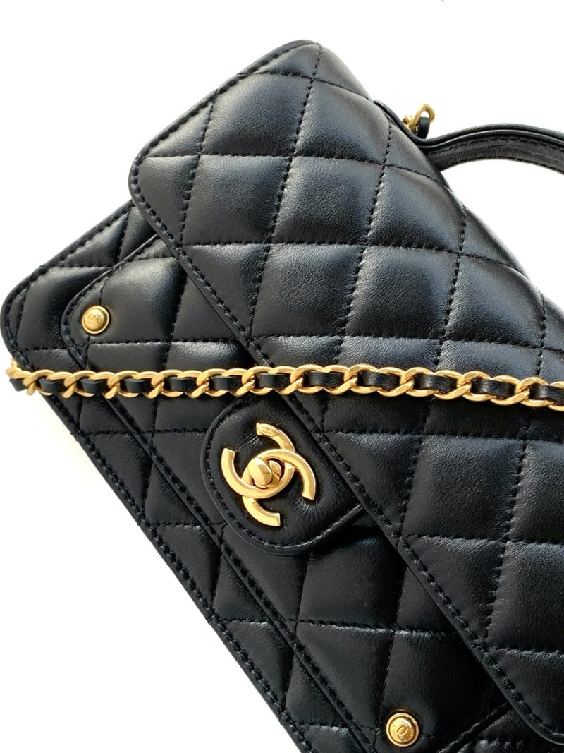 CC Handle Bag 19cm Double C Black Lambskin Gold Hardware