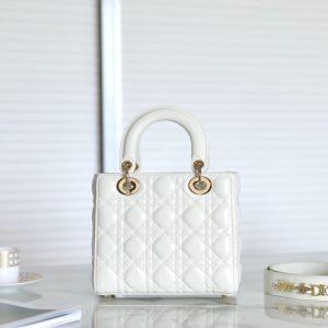 CD Lady Dior 20 Bag White Lambskin