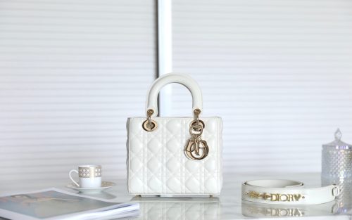 CD Lady Dior 20 Bag White Lambskin