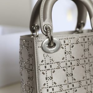CD Lady Dior Mini Diamond Bag Gray Satin