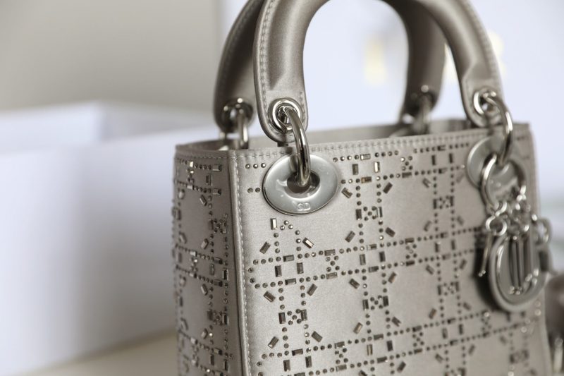CD Lady Dior Mini Diamond Bag Gray Satin