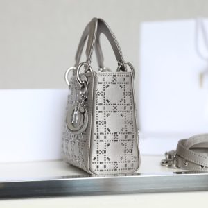 CD Lady Dior Mini Diamond Bag Gray Satin