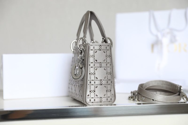 CD Lady Dior Mini Diamond Bag Gray Satin