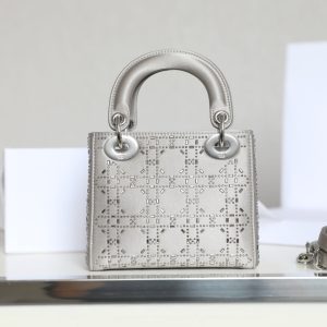 CD Lady Dior Mini Diamond Bag Gray Satin