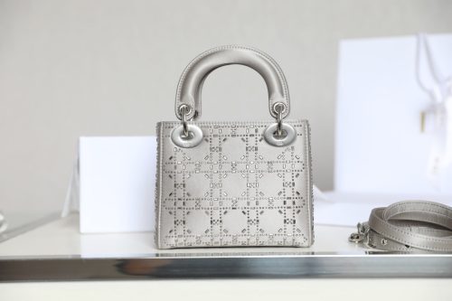 CD Lady Dior Mini Diamond Bag Gray Satin