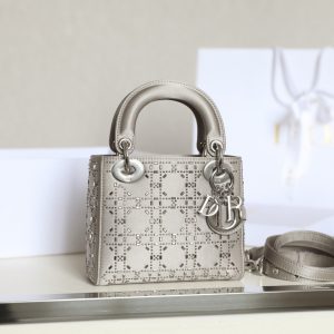 CD Lady Dior Mini Diamond Bag Gray Satin