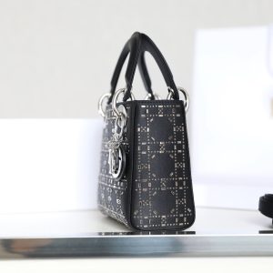 CD Lady Dior Mini Diamond Bag Black Satin