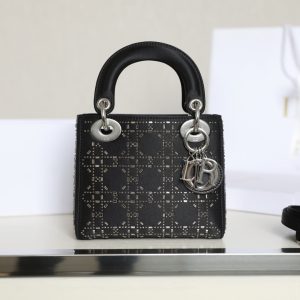 CD Lady Dior Mini Diamond Bag Black Satin