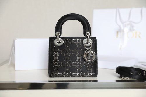 CD Lady Dior Mini Diamond Bag Black Satin