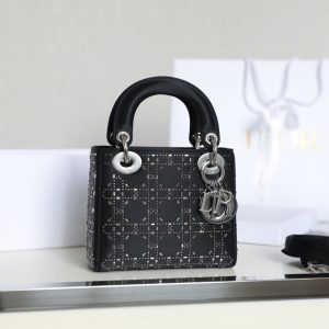 CD Lady Dior Mini Diamond Bag Black Satin