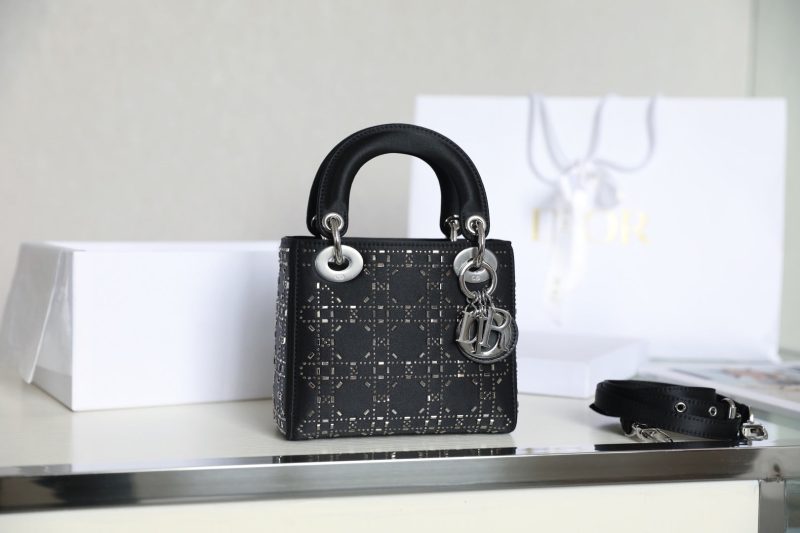 CD Lady Dior Mini Diamond Bag Black Satin