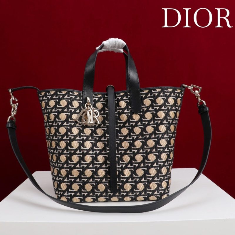 CD Toujours Vertical Medium Bag 24 Diamond Black Beige Leather