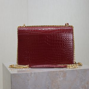 YSL Medium Sunset Shoulder Bag 22cm Burgundy Crocodile Pattern Leather