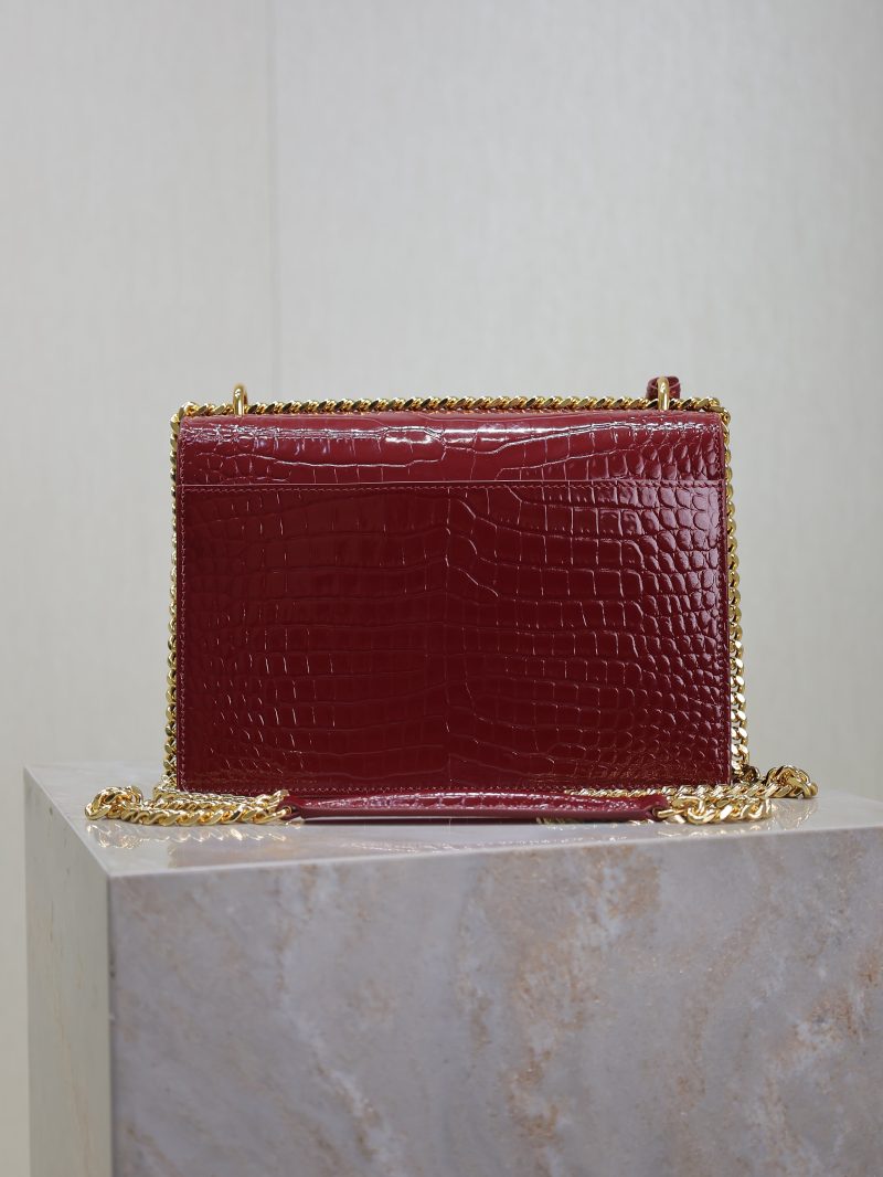 YSL Medium Sunset Shoulder Bag 22cm Burgundy Crocodile Pattern Leather