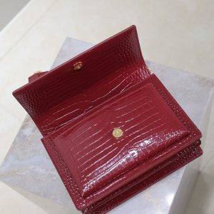 YSL Medium Sunset Shoulder Bag 22cm Burgundy Crocodile Pattern Leather