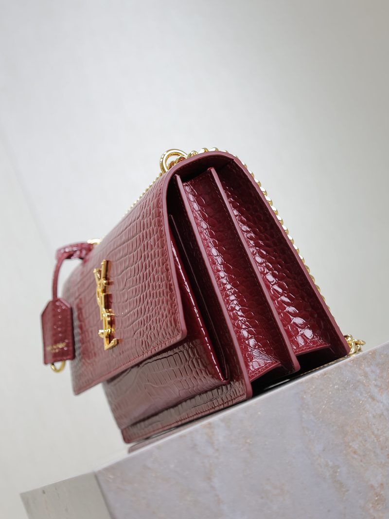 YSL Medium Sunset Shoulder Bag 22cm Burgundy Crocodile Pattern Leather