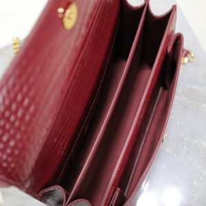 YSL Medium Sunset Shoulder Bag 22cm Burgundy Crocodile Pattern Leather