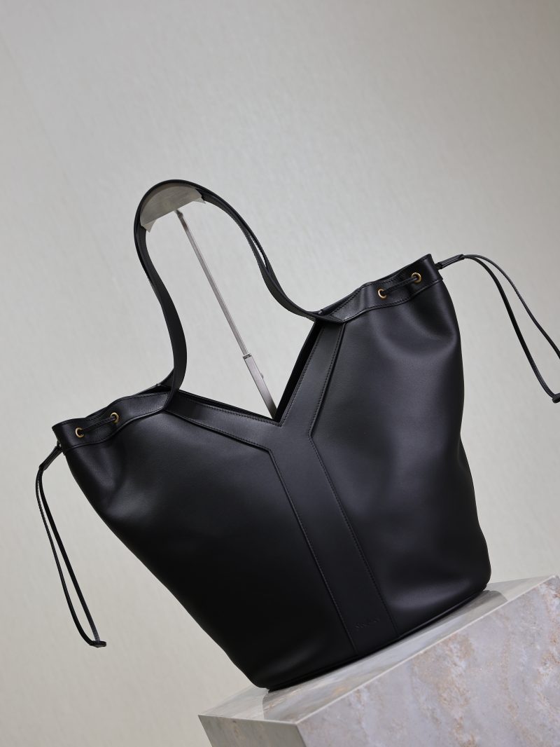 Y Large Leather HOBO Bag Black Leather