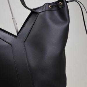 Y Large Leather HOBO Bag Black Leather