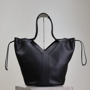 Y Large Leather HOBO Bag Black Leather