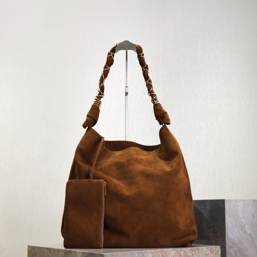 AMALIA Tote Bag 40cm Dark Brown Suede GHW