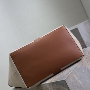 Y Tote Bag Beige Brown Canvas Leather