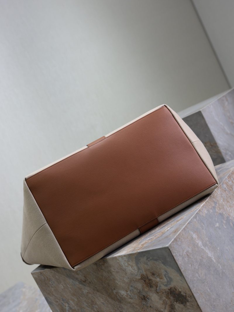 Y Tote Bag Beige Brown Canvas Leather