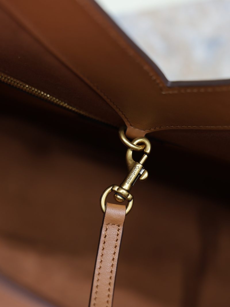 Y Tote Bag Beige Brown Canvas Leather